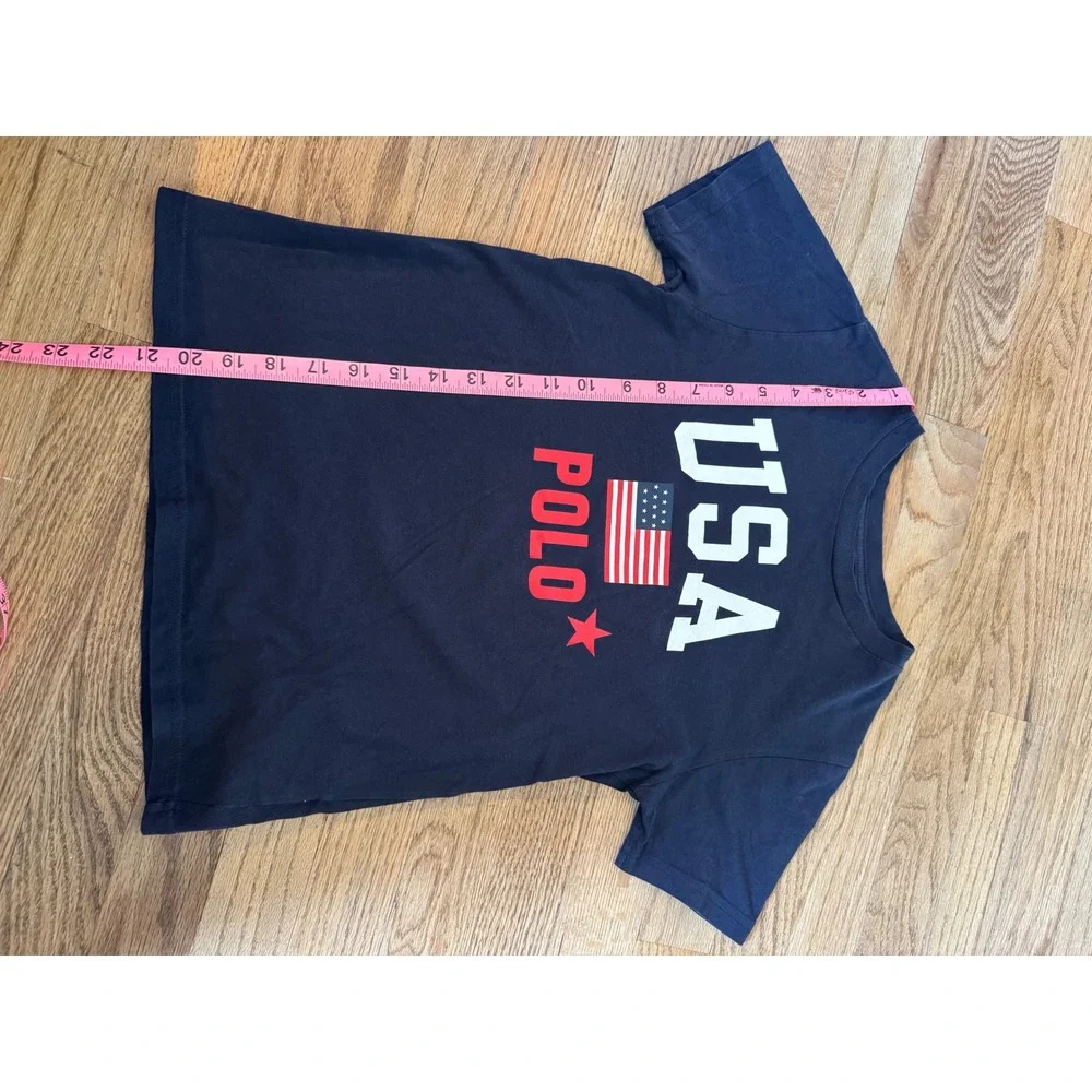 Polo Ralph Lauren Kids USA Flag T-Shirt Navy Blue‎ Cotton Size 7